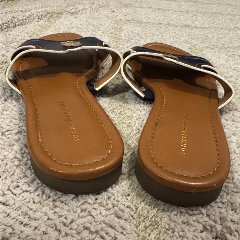 Tommy Hilfiger TH Logo Slide Sandals Navy Gold Women’s 9.5 Slip On - Picture 4 of 6